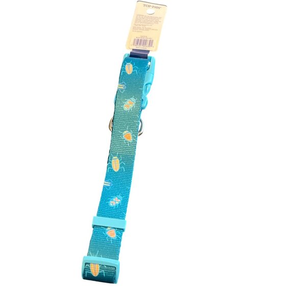 Top Paw Nylon Dog Pet Collar Blue Teal Bugs Size Large NWT D Ring Adjustable - Picture 4 of 4
